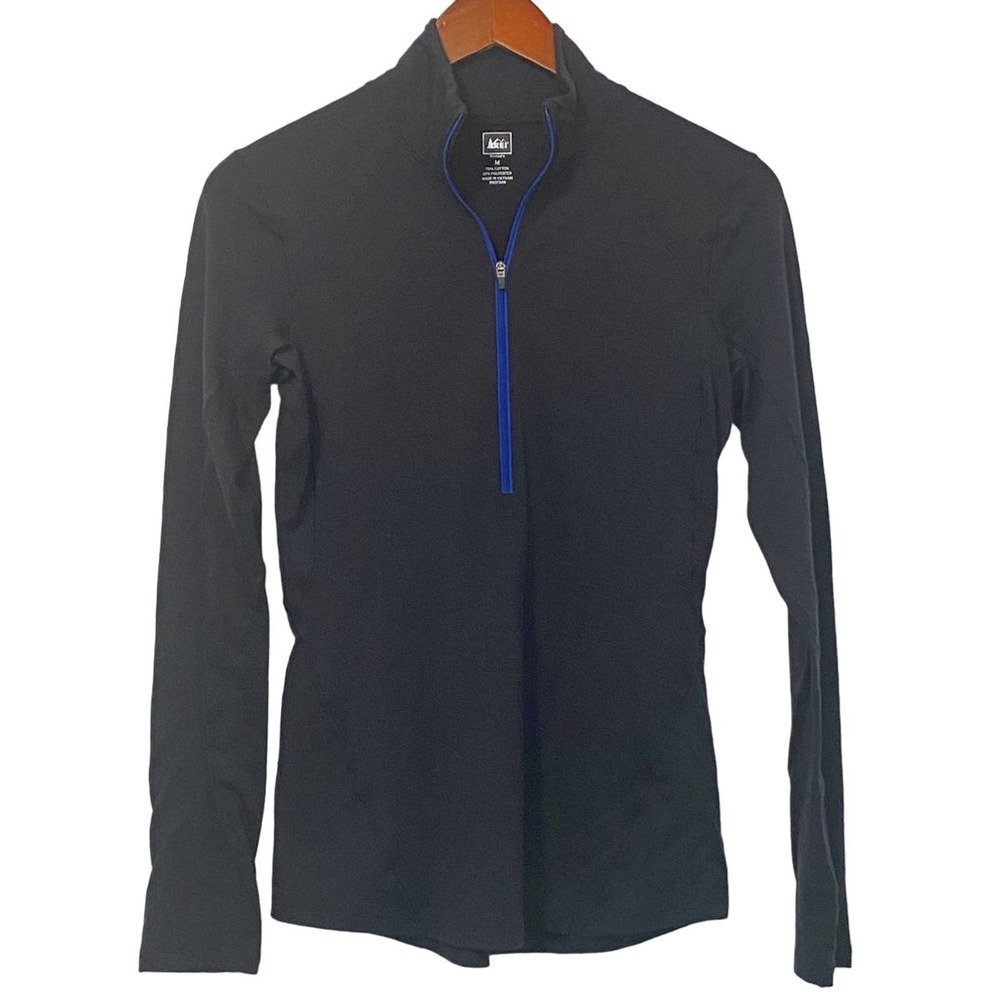 REI Long Sleeve Half-Zip Base Layer Pullover Top Charcoal Grey Royal Blue Size M